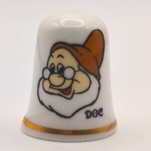 VTG AFB Thimble Doc Bone China Disney's Snow White Gold Trim Collectible